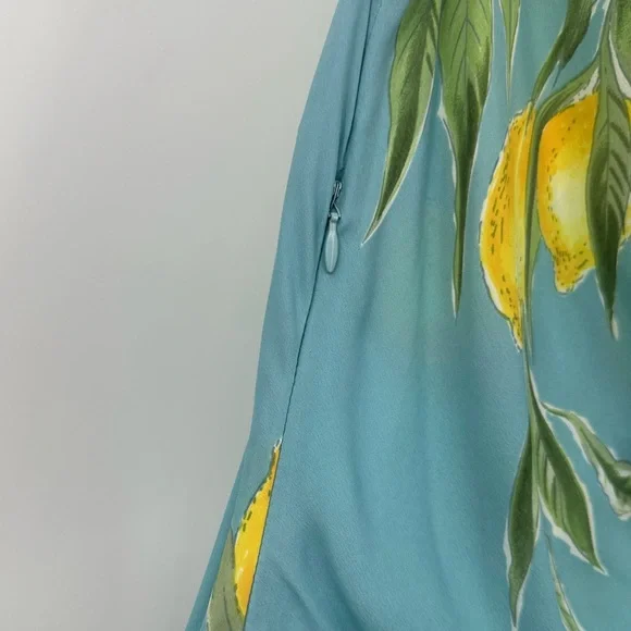 Vtg 2000s Blumarine Silk Dress Light Blue Floral Lemon Print IT 40 | C449 - Picture 8 of 12